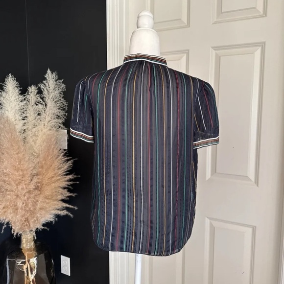 Rag & Bone Top Austin Black/Rainbow Striped 100% Silk Blouse
Size Medium - Picture 5 of 12